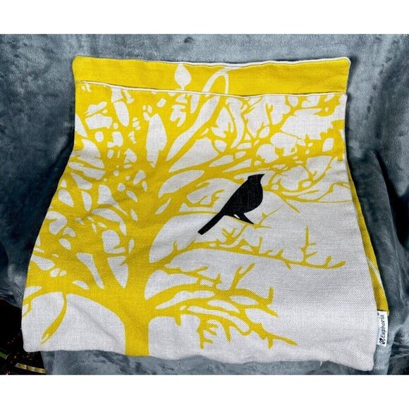 Eupho Pillow Covers Canvas Bird & Tree Branches Yellow/Cream Set Of 3 Sofa Home - Picture 5 of 16